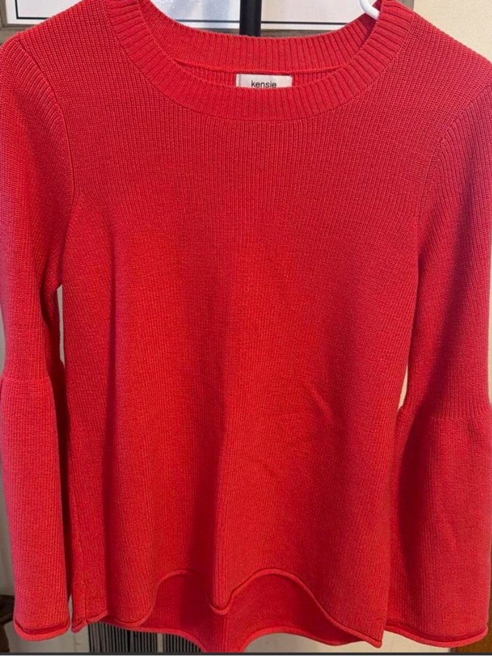 kenzie Bright Red Crewneck Bell-Sleeve Sweater